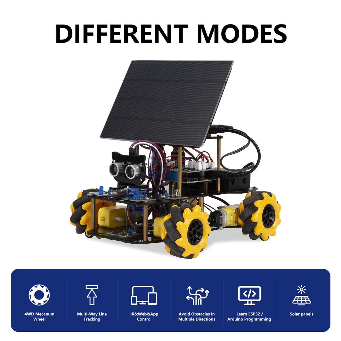 ACEBOTT 4WD Smart Robot Car Kit with ESP32 | Solar-Powered, Arduino-Compatible STEM Platform.