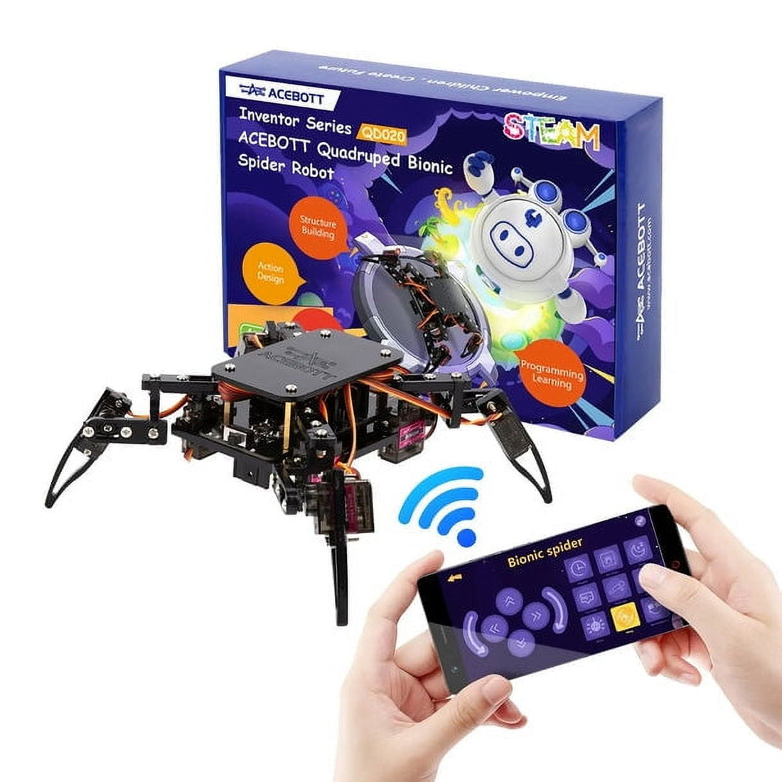 ACEBOTT QD020 ESP8266 Quadruped Robot Kit with Arduino & App Control – STEM Learning for Ages 8+.