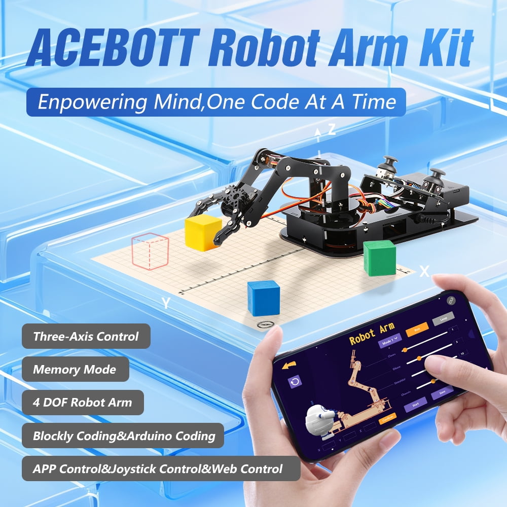 ACEBOTT 4-DOF Programmable Robotic Arm Kit (ESP32, Arduino-Compatible.